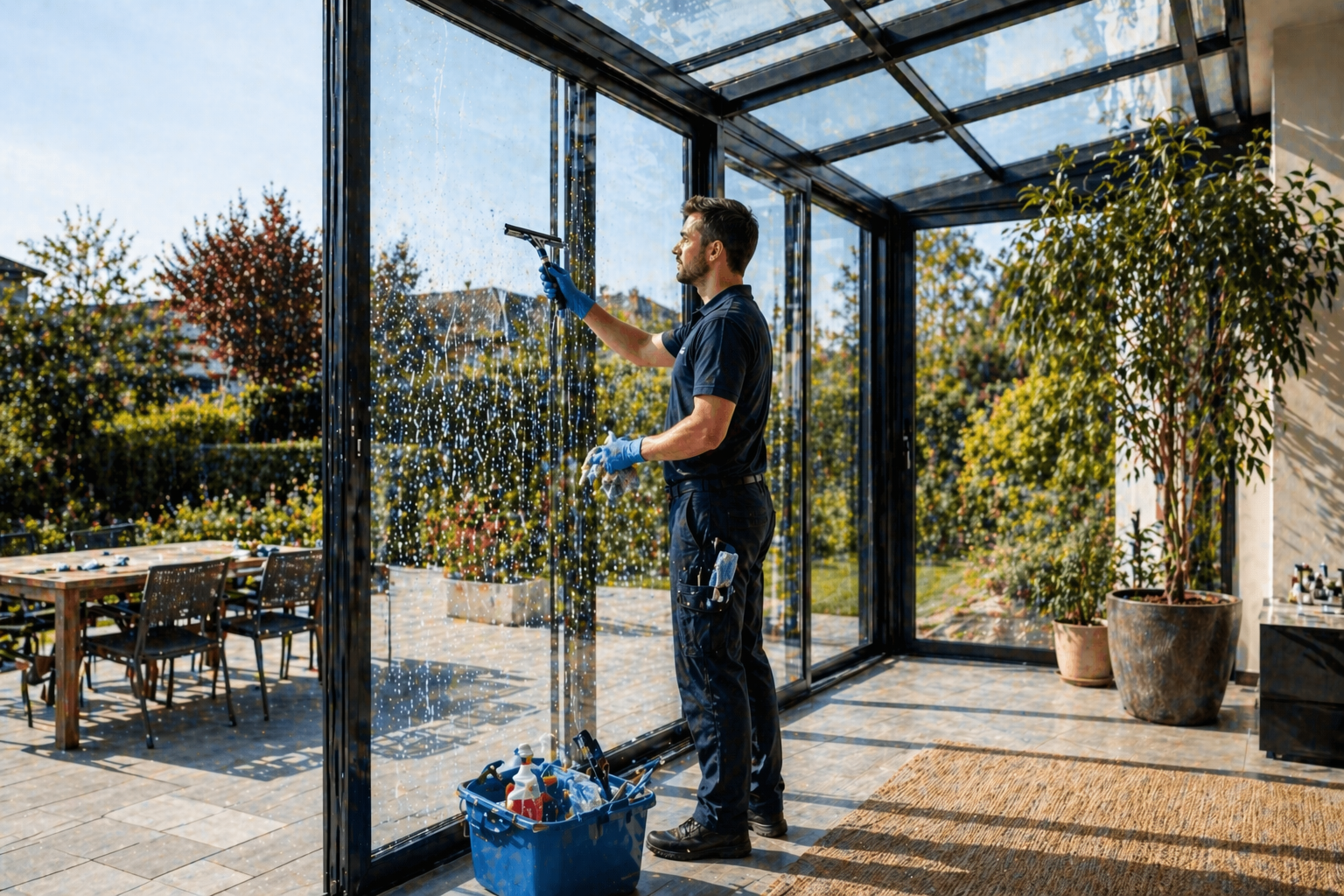 Reinigung der Terrassenverglasung